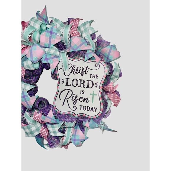 Easter Wreath, Christ The Lord is Risen Today, Door Wreath, Purple Easter Wreath - Picture 2 of 5